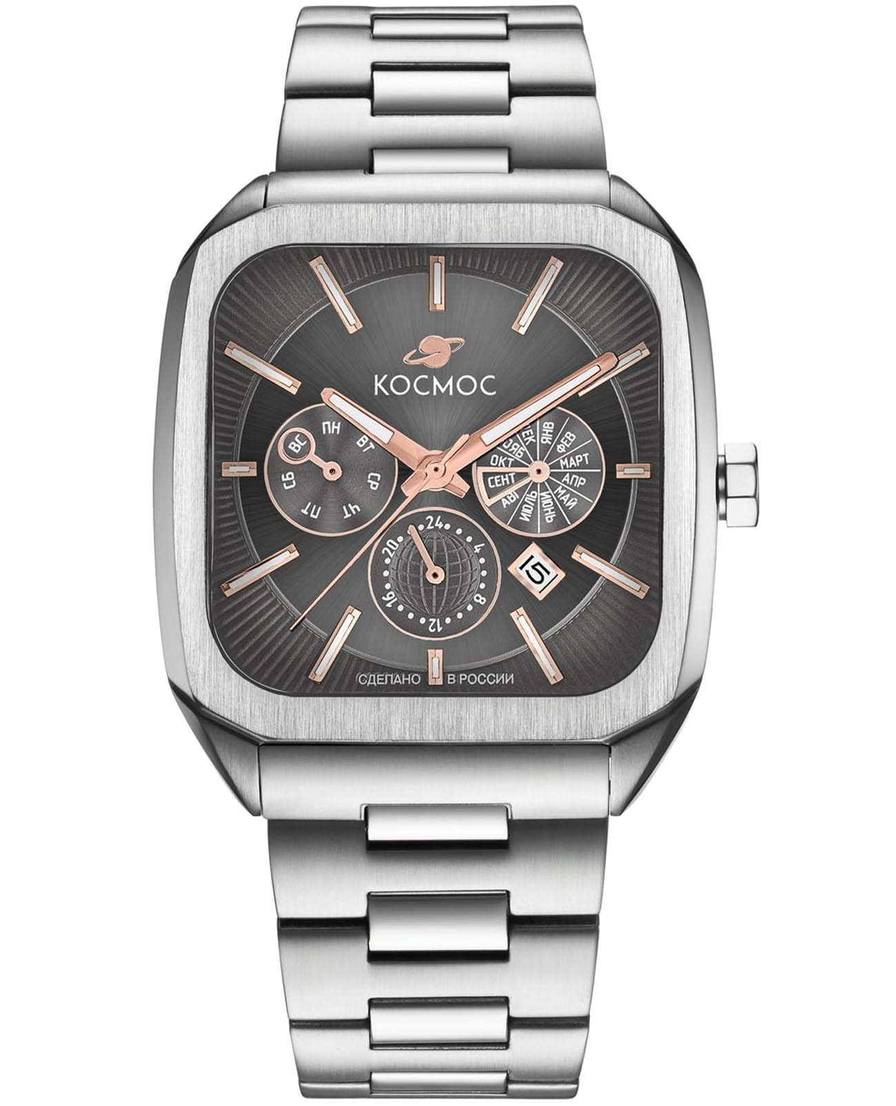 Космос Космос Марсоход II K 219.10.34  K 219.10.34 механические мужские часы черный циферблат, браслет нержавеющая сталь — вид спереди